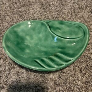 Vintage Antique Mid Century Modern Ceramic Green Ashtray 9.5” X 7”
